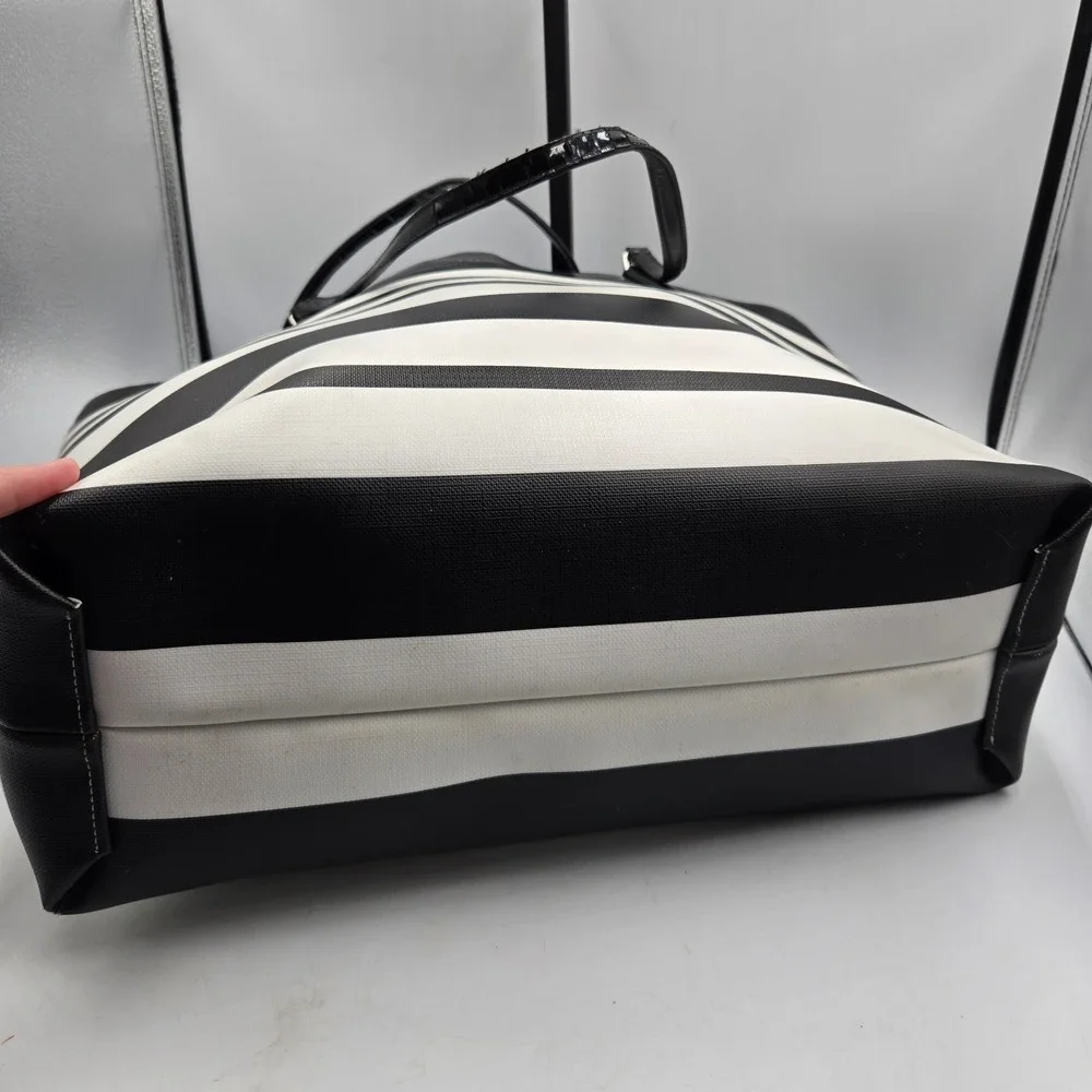 Coach Black & White Stripe Coated Canvas Shoulder Tote Large Bag 30511 Satin Int
